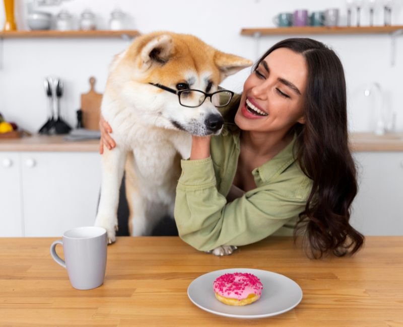 Dog with owner in kitchen