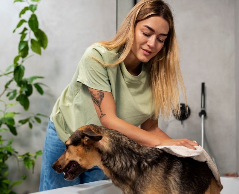 Woman training a hunting dog