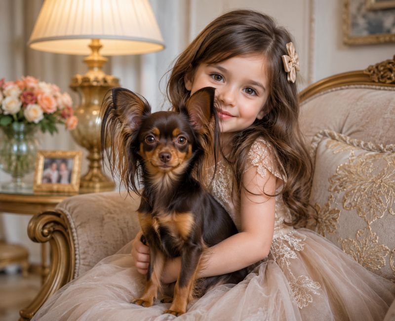 Cute girl with Russian Toy dog