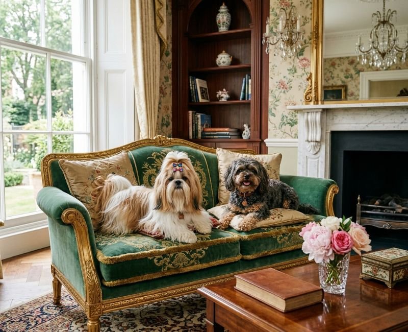 luxury companion dogs on couch