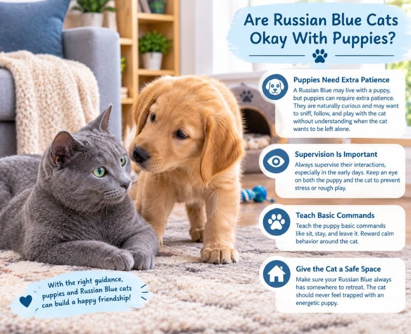 Russian Blue cat with puppy