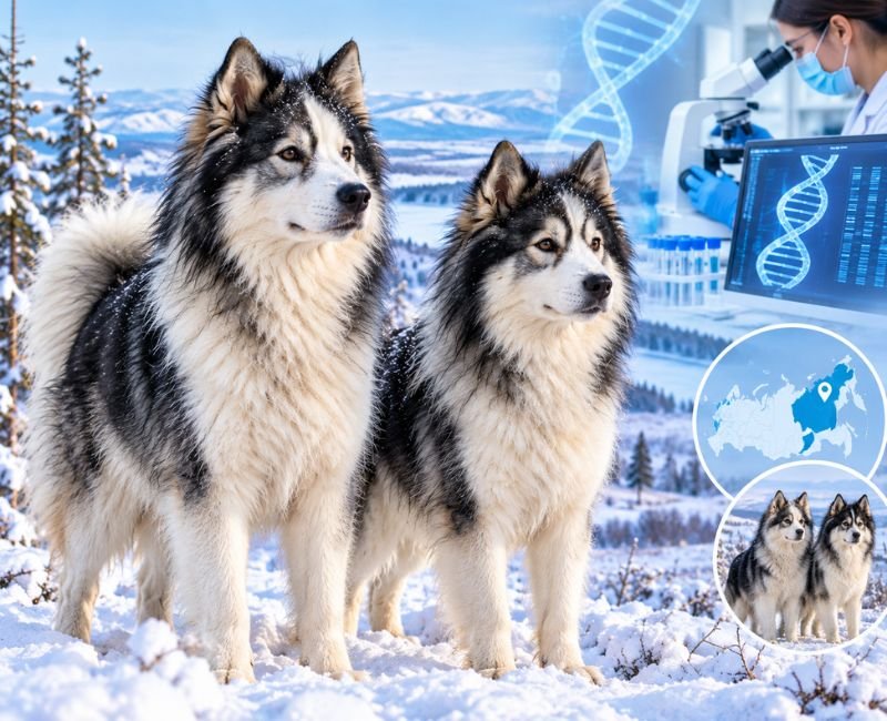 Two Husky dogs in snow