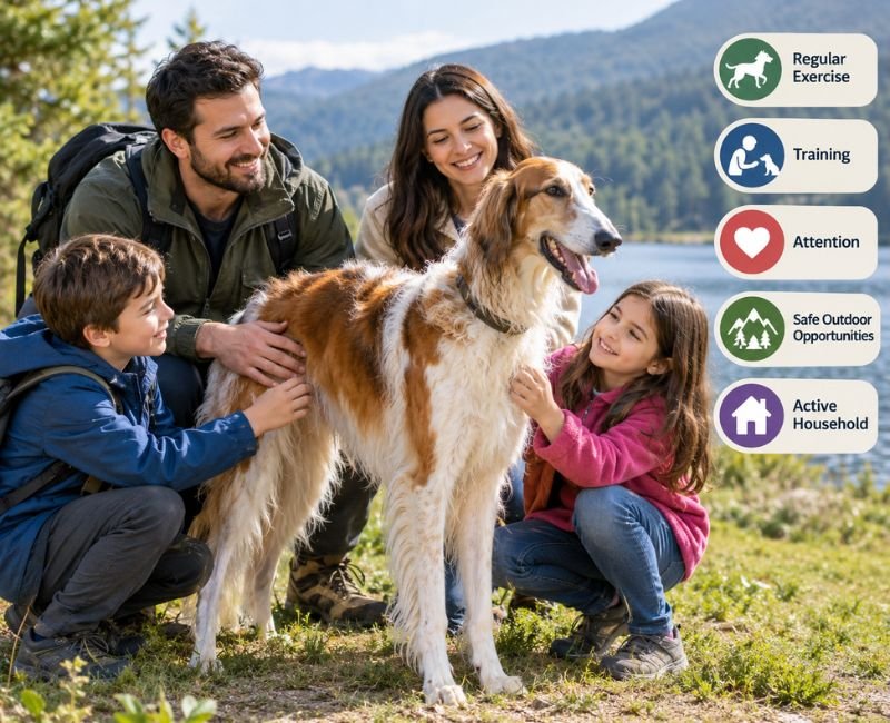 Russian Hound dog with family
