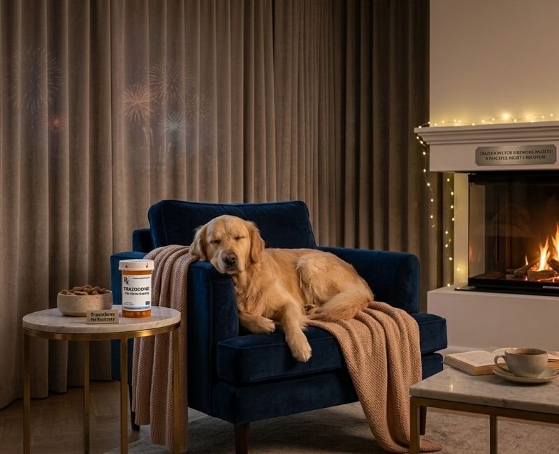 dog in luxury room during fireworks