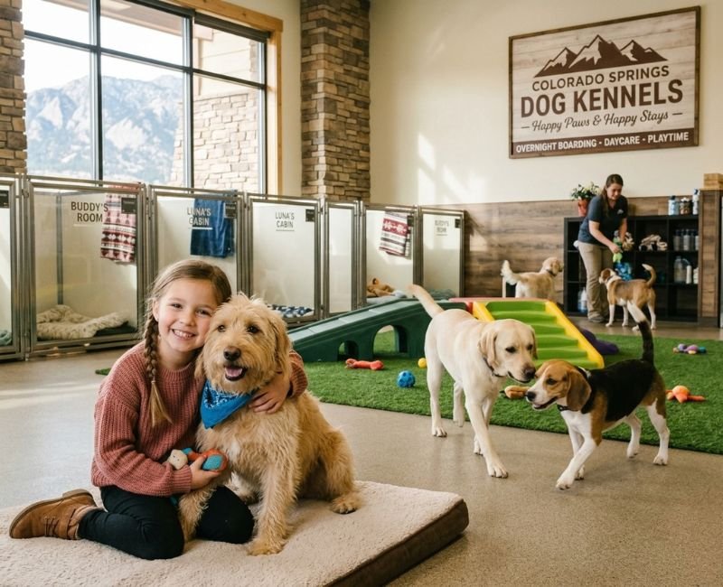 dog kennel in Colorado Springs, with play equipment