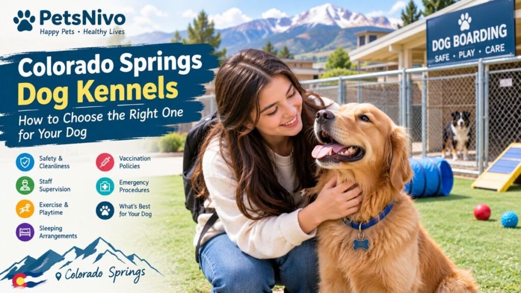 Cute girl with a dog at a Colorado Springs dog kennel