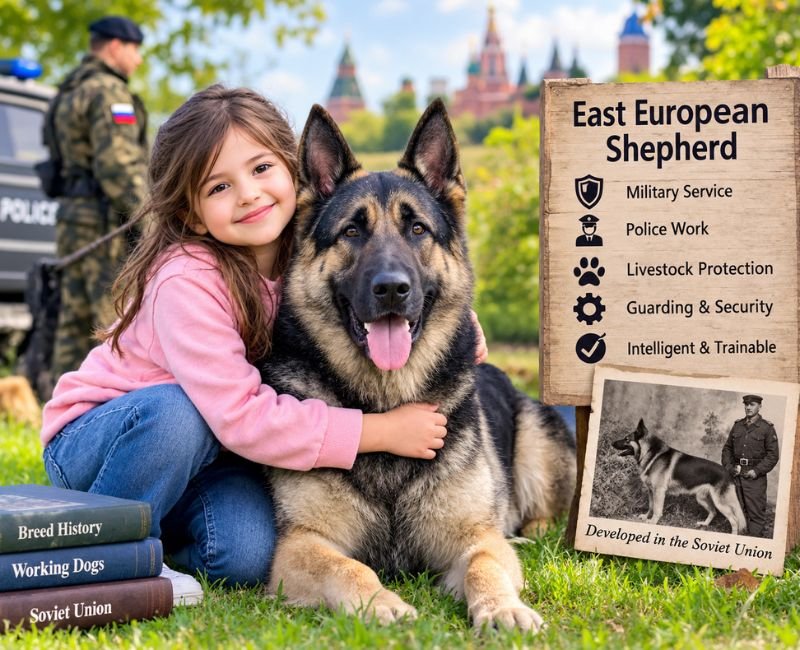 East European Shepherd with girl