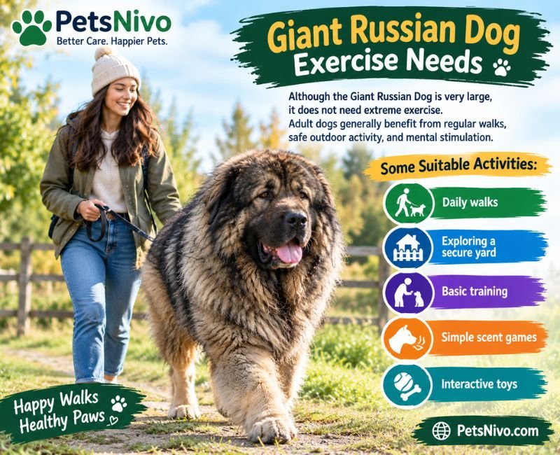 Giant Russian Dog walking with owner