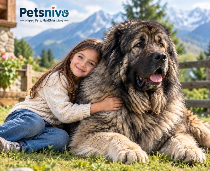 Caucasian Shepherd with a girl