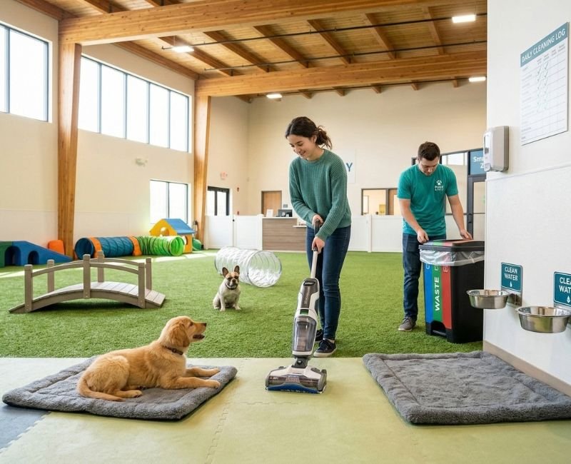 puppy at an indoor dog park