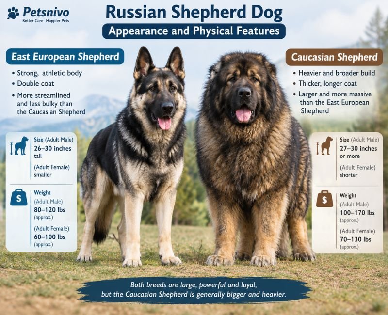 Russian Shepherd Dog appearance and physical features.