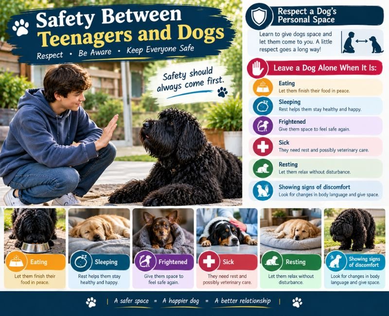 Teenager respecting a dog's personal space and learning safe dog handling